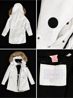 Madden Girl White Parka with Faux Fur Hood and Black Accents